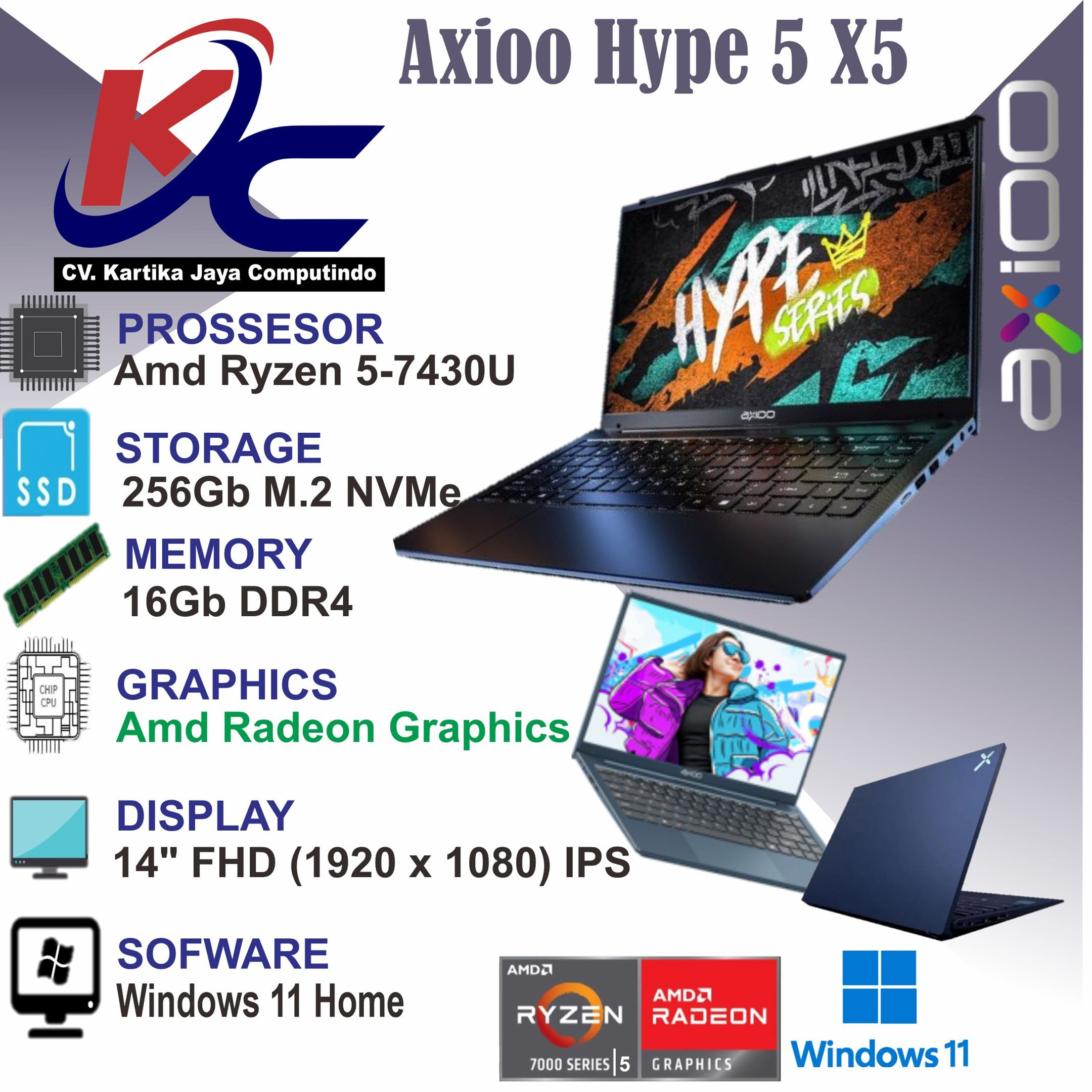 AXIOO HYPE 5 X5  R5-7430/ 16GB/ SSD 256GB/ W11 GREY